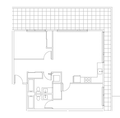 Floor plan for 2 beds, 2 baths, 965 sqft
